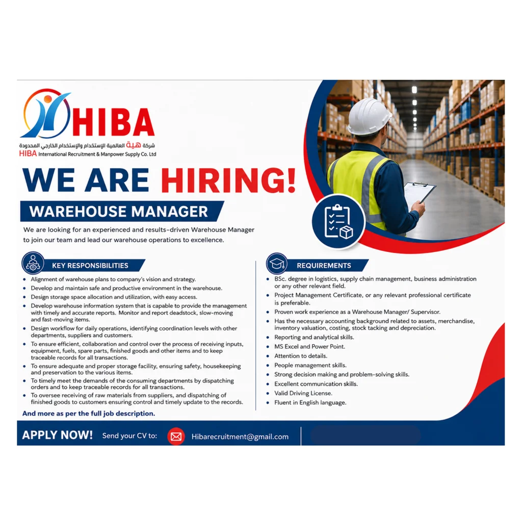 Warehouse Manager – HIBA International Khartoum Sudan